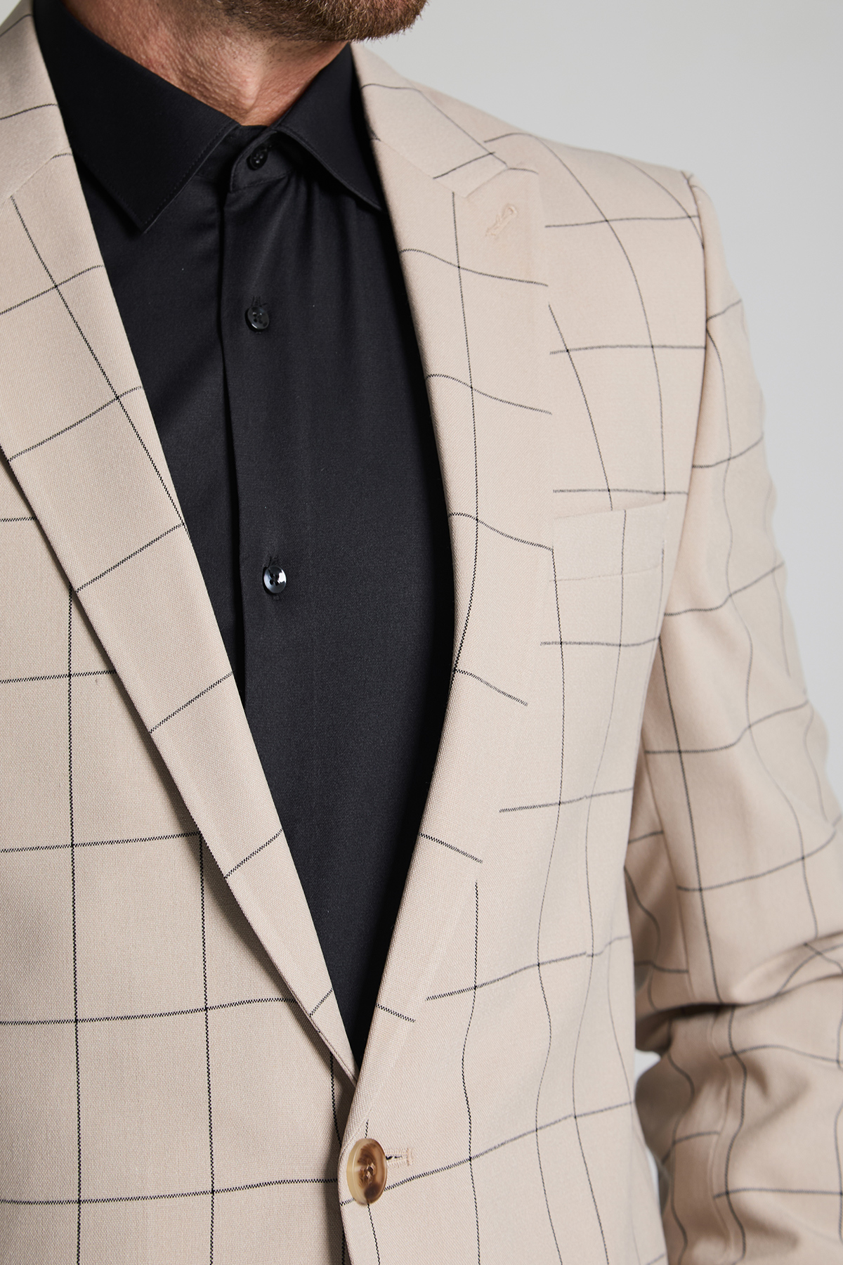 bej siyah pencere kare slım fıt ceket 